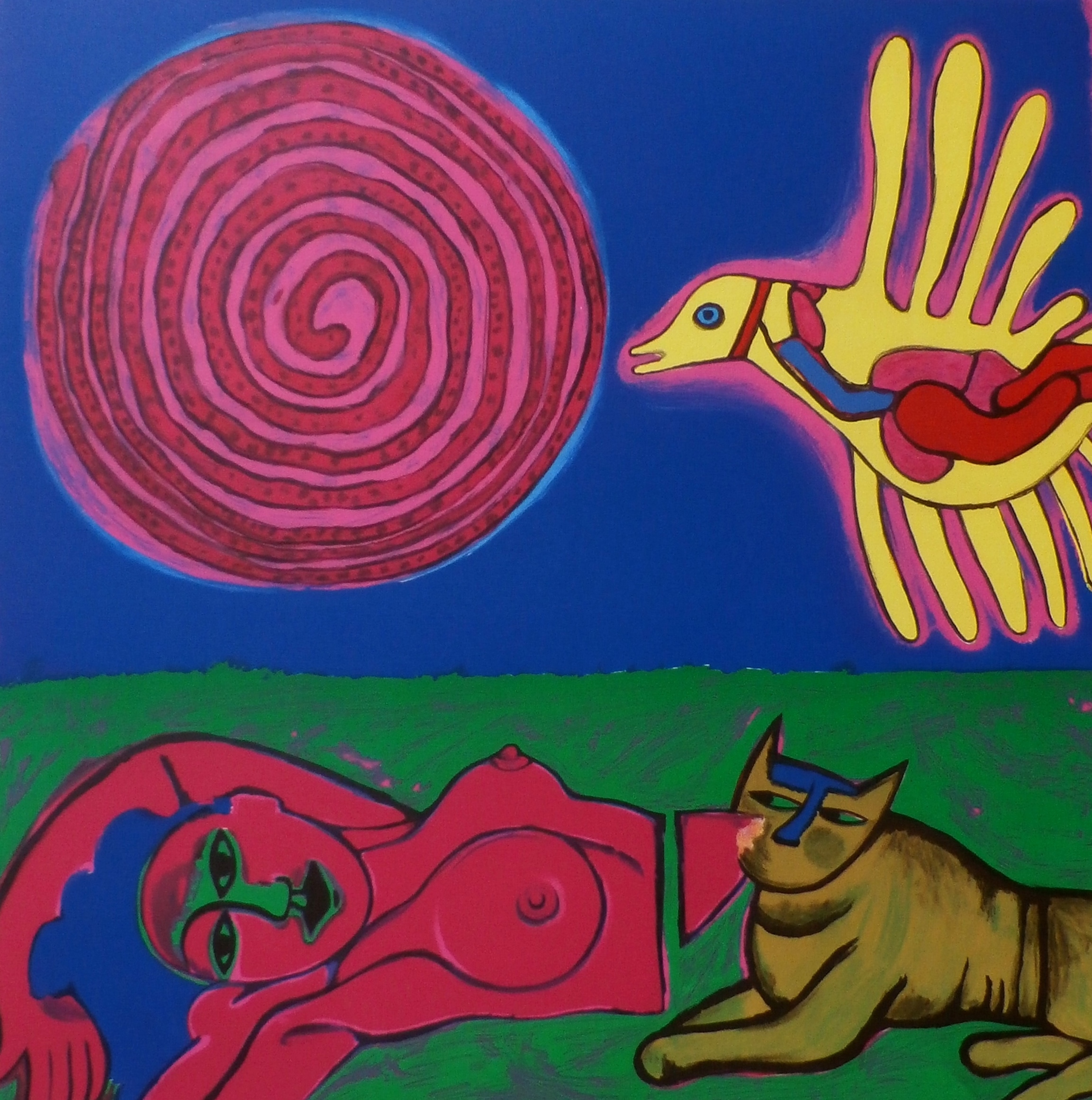 Corneille - Zeefdruk - Femme, oiseau et chat - 1994 verkocht voor € 275!