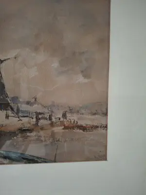 Hein Heertjes - Nederlands polderlandschap met molen kopen? Bied vanaf 100!