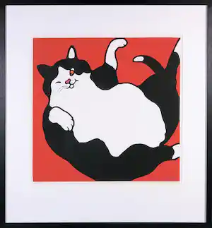 Shunyam - Zeefdruk, Fat cat - Ingelijst verkauft für € 50!