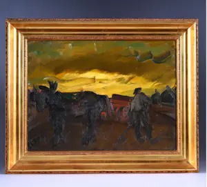 Hubert Malfait - schilderij - Titel: boer met paard - handgesigneerd - ingelijst kopen? Bied vanaf 2800!