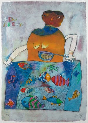 Shahid Parvez - Zeefdruk, New Friend - Ingelijst kopen? Bied vanaf 40!