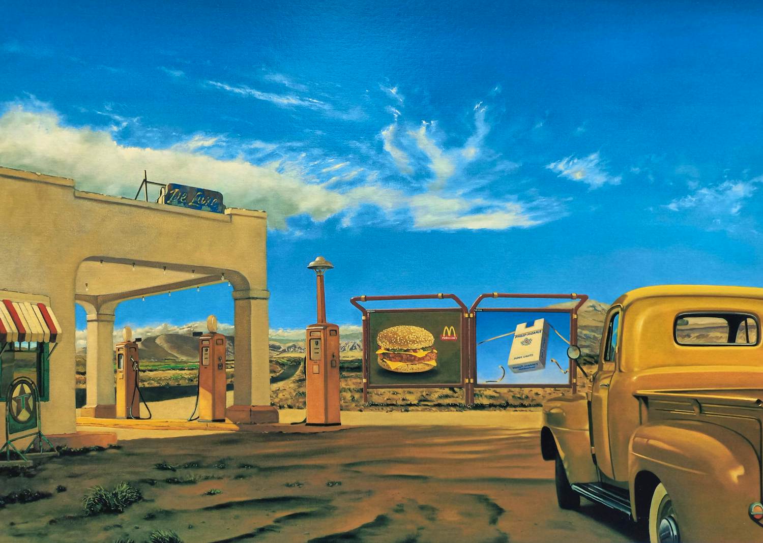 Araun Gordijn - Gasoline station USA, zeefdruk (netjes ingelijst) kopen? Bied vanaf 85!