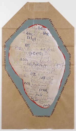 Dirk Celis - Gemengde techniek op kraftpapier, Zonder titel - Ingelijst kopen? Bied vanaf 1!