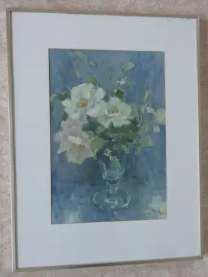 AcheterJopie Limburg - BOEKET ROZEN / AQUAREL PAPIER / 70x53cm / KADER / SIG / 1975? Enchérissez de 50!