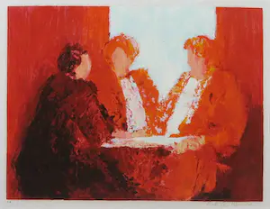 Wil Willemsen - Zeefdruk, At the coffeetable - Ingelijst kopen? Bied vanaf 1!