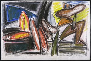 Yvan Theys - Pastelkrijt en potlood op papier, Compositie paniek kopen? Bied vanaf 250!