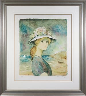 Bernard Charoy - Litho, Meisje op het strand - Ingelijst kopen? Bied vanaf 1!