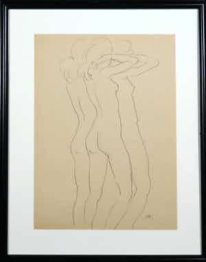 Jan Sluijters (jr.) - Tekening, Staand naakt - Ingelijst verkocht voor € 40!