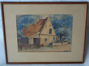 Bert Robbe - Ingelijste aquarel , Oud Commandeurshuisje Ameland – 1934 kopen? Bied vanaf 50!