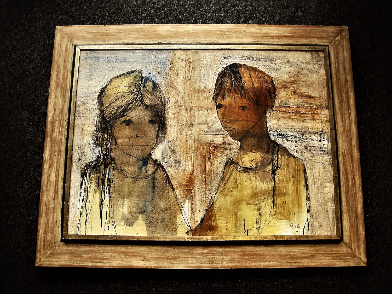 Niet of onleesbaar gesigneerd - GROTE gemngde Techniek uit 1968 "Meisjes" - kapitale jaren 60 Heydenrijck lijst! kopen? Bied vanaf 1!