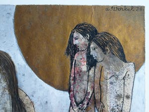 Ans Wortel - Gouache , “Met belangstelling voor.....” - gesigneerd & ingelijst – 1978 kopen? Bied vanaf 350!