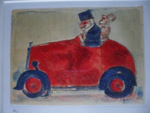 Franz Borghese - Aquatint etsen. Titel "Il bolide rosso". kopen? Bied vanaf 150!