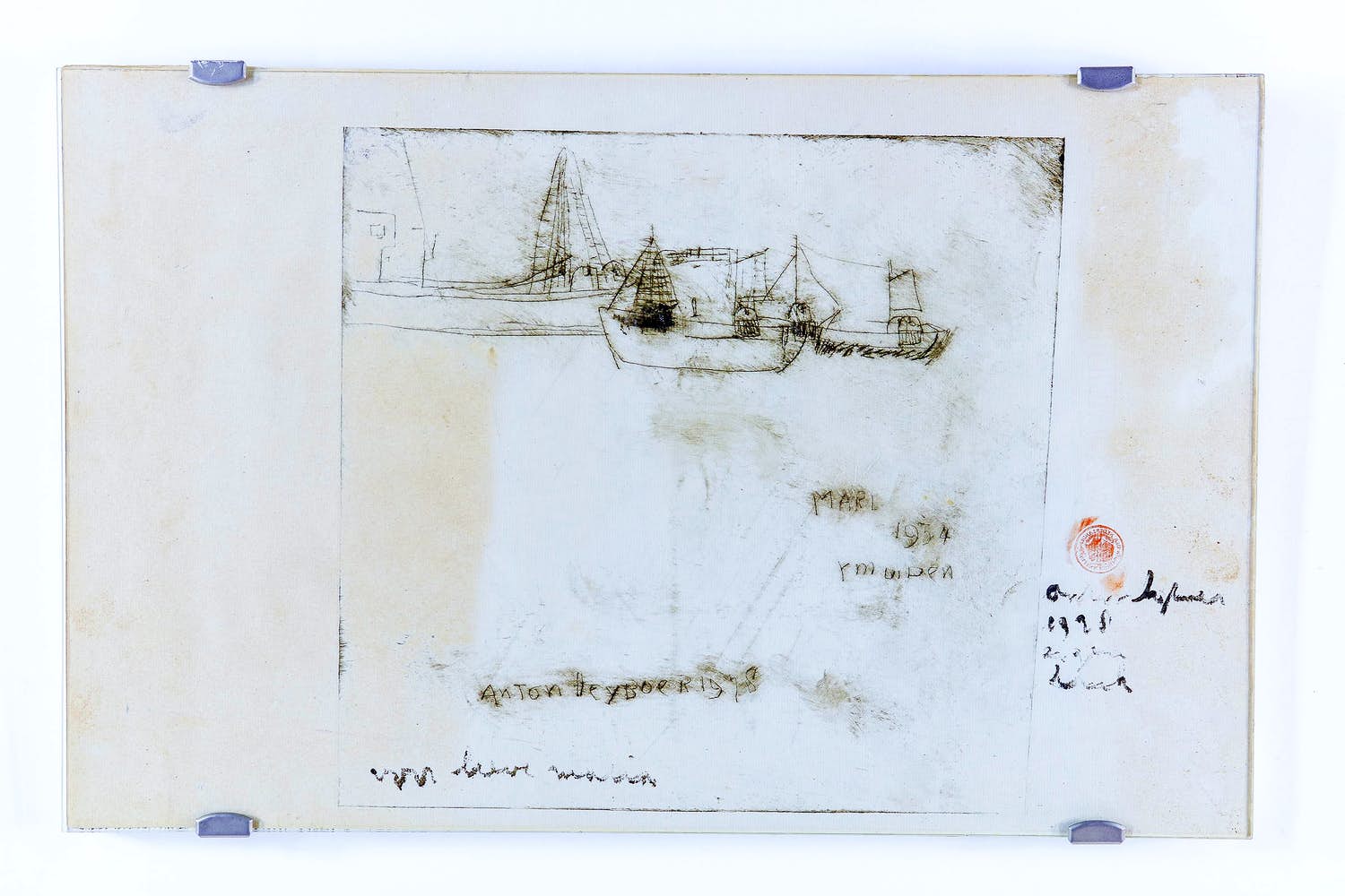 Anton Heyboer - Ingelijste ets: Compositie met schepen - 1978 kopen? Bied vanaf 1!