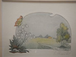 Niet of onleesbaar gesigneerd - Leuk werk van een landschap met vlinder kopen? Bied vanaf 10!