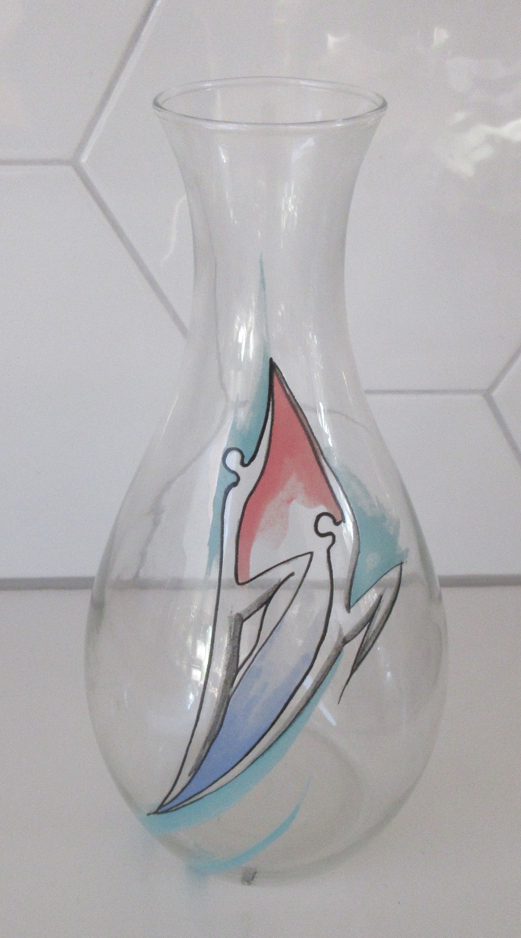 Corry Ammerlaan - Blank glazen vaas met hand beschilderde decoratie kopen? Bied vanaf 15!