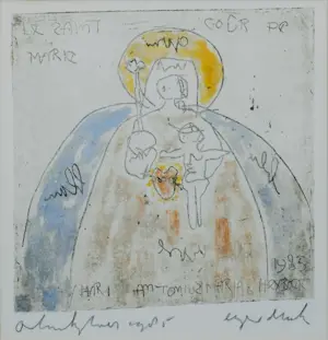 Anton Heyboer - Ingelijste kleuren ets: 'Le saint coeur de Maria'. kopen? Bied vanaf 200!