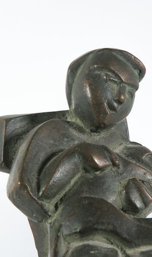 Margriet Barends - Brons, Zittend meisje met kat kopen? Bied vanaf 1!