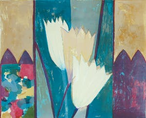 Fenneke van der Elst - Zeefdruk, Drie lelies III - Ingelijst kopen? Bied vanaf 1!