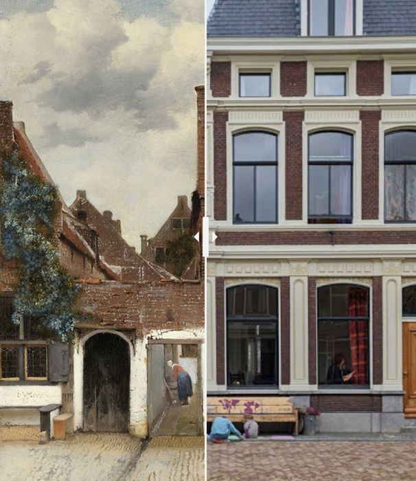 Leo Klein-Von Diepold - Straatje met Trafgevelhuis Delft - naar Johannes Vermeer - Fraaie antieke lijst kopen? Bied vanaf 1!