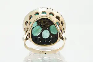 63 -  Opvallend rose 9 karaats ring gezet met diamanten schilfertjes kopen? Bied vanaf 190!