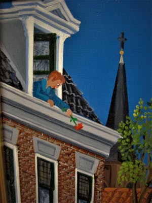Fred Breebaart - karakteristiek Naïef & zeer gedetailleerd OLIEVERF "stadsgezicht Delft" gesign kopen? Bied vanaf 20!