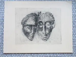 Willem Retera - Twee maskers - Ets kopen? Bied vanaf 45!