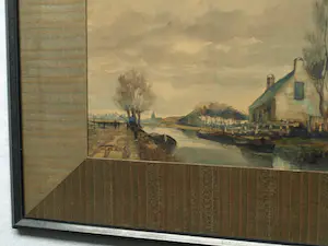 Adriaan Terhell - Ingelijste aquarel , Boerderij aan het water – Lijst, 50 x 63 cm. – ca. 1920 kopen? Bied vanaf 1!