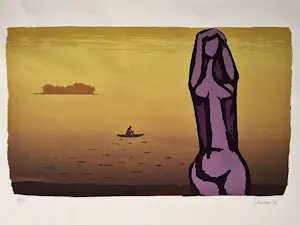 Wally Elenbaas - grote 1970 kleuren lithografie "vrouwelijk naakt aan de kust" oplage (80) kopen? Bied vanaf 69!