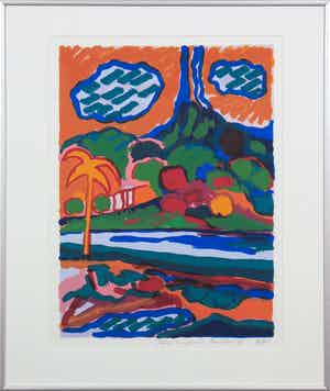 Frank Rosen - Zeefdruk, Tahiti zonsopkomst - Ingelijst verkocht voor € 40!