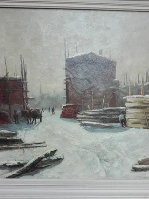 Robert Ives Browne - Bouwplaats in de winter - ca 1900 kopen? Bied vanaf 155!