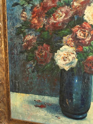 H. Gooyer - Olieverf op doek - 85 x 68 cm , Rozen in een vaas – ingelijst kopen? Bied vanaf 75!