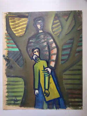 Dick Elffers - Gouache uit 1946 - Man met kind kopen? Bied vanaf 1!