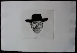 Buy Herman Berserik - Ets: Zelfportret met zwarte hoed - 1977? Bid from 100!