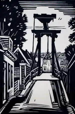 Andre van der Vossen - Houtsnede: Kwakelbrug Edam - 1928 verkauft für € 50!