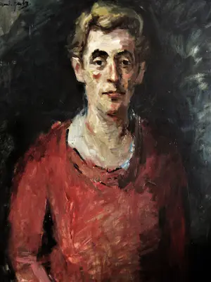 Niet of onleesbaar gesigneerd - GROOT impressionistisch olieverf "Man in rode trui" gesigneerd kopen? Bied vanaf 1!