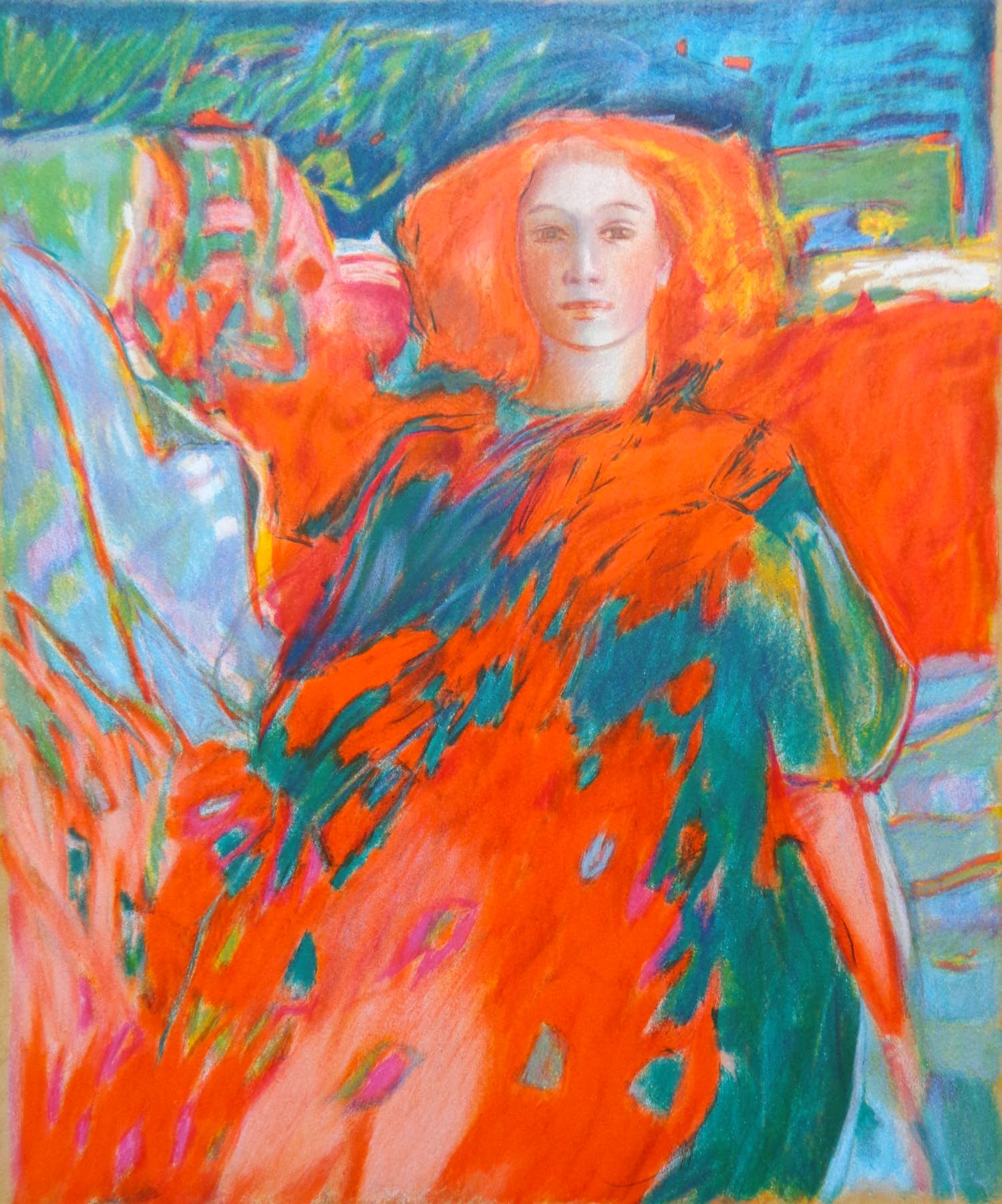 Claudia Steine - VROUW MET RODE JURK / KLEURLITHO / 65x50cm / SIG kopen? Bied vanaf 35!