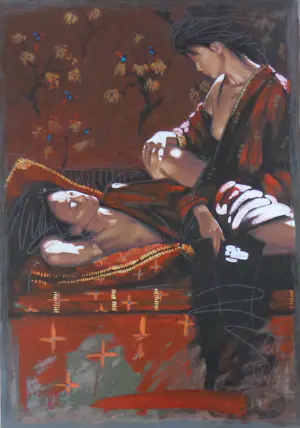 Nico Vrielink - HALFNAAKTE VROUWEN MET KIMONO / KLEURZEEFDRUK / 101x71cm / SIG kopen? Bied vanaf 45!