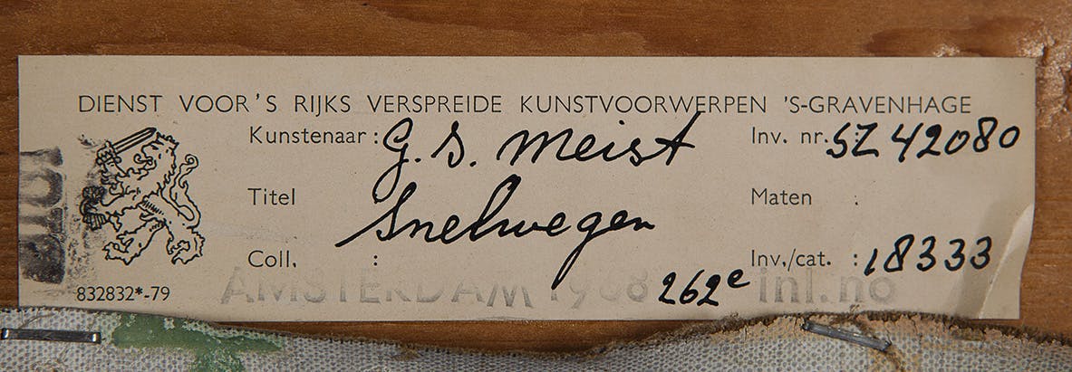 Gustav Meist - Snelwegen - Potlood, acrylverf en olieverf op doek - BKR Amsterdam - 1968  kopen? Bied vanaf 10!