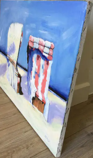 Bram Vegt - strandstoelen Egmond | olieverf op doek - Bergense School kopen? Bied vanaf 49!