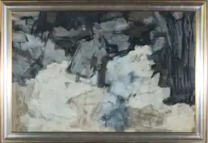 Jelle Hoogstra - Gouache op papier, Abstracte voorstelling in grijs - Ingelijst verkauft für € 70!
