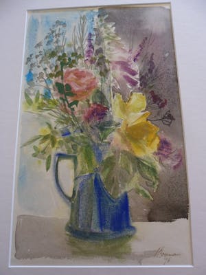 Hannie Bouman - Aquarel, Boeket bloemen in een pot. kopen? Bied vanaf 30!