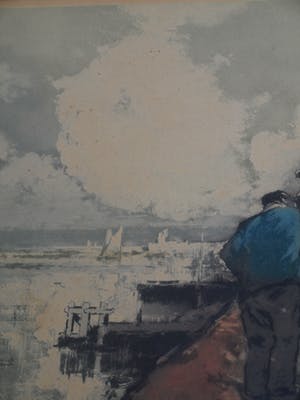 Ferdinand Luigini - Grote ingelijste ets en aquatint , Boer op dijk – gesigneerd – 1926 kopen? Bied vanaf 1!