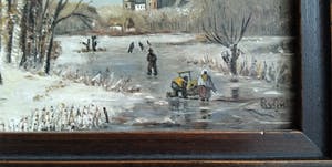 Niet of onleesbaar gesigneerd - sfeervol winterlandschap door R. van Geel, olieverf op paneel kopen? Bied vanaf 1!