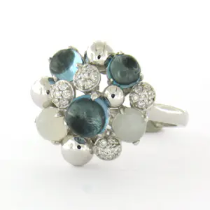 18k gouden ring met topaas, maansteen en briljant geslepen diamant tot. 0.20ct kopen? Bied vanaf 760!