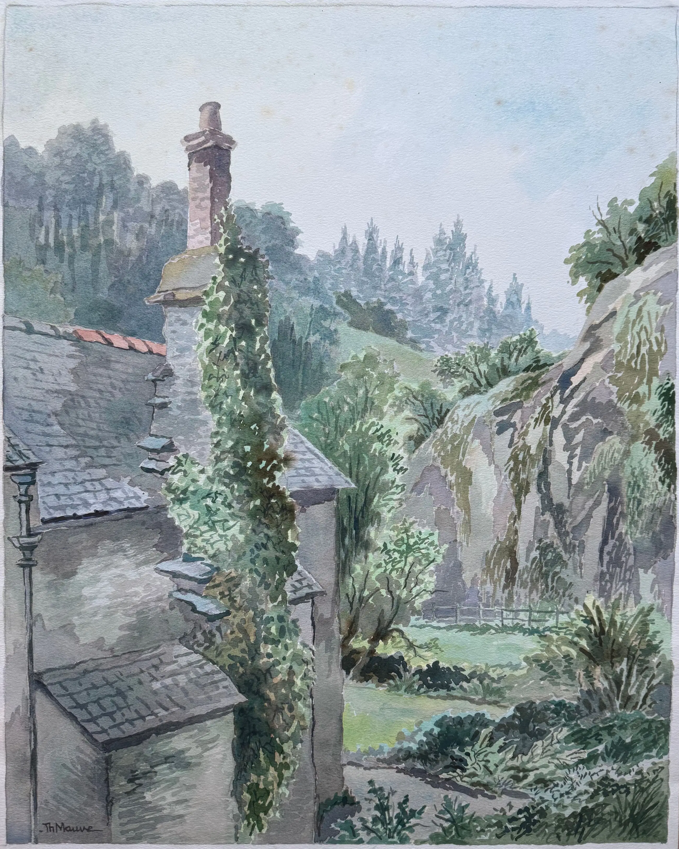 Buy Thijs Mauve - Aquarel, titel, House in the Valley - early days? Bid from 35!