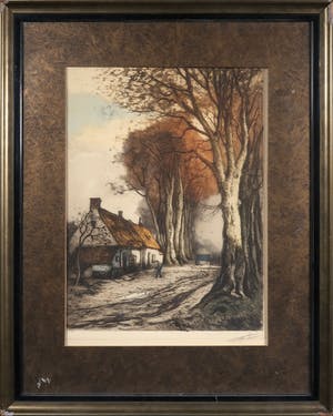 Niet of onleesbaar gesigneerd - Aquatint, Bospad - Ingelijst kopen? Bied vanaf 1!