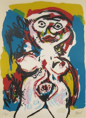 Karel Appel - Litho, Woman against Yellow Wall - Ingelijst (Groot) kopen? Bied vanaf 1!