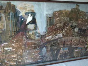 AcheterNiet of onleesbaar gesigneerd - Grote, ingelijste collage + verf , Vredesdemonstratie 1981 – 64 x 185 cm? Enchérissez de 1!