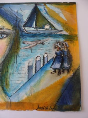 Judith Boer - Aquarel. Titel, "het land van de zee". kopen? Bied vanaf 35!