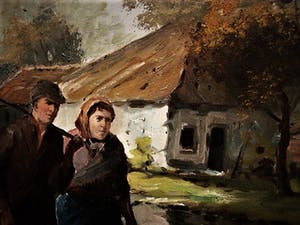 Niet of onleesbaar gesigneerd - olieverf op houten paneel schilderij "Na gedane arbeid" onduidelijk gesigneerd kopen? Bied vanaf 1!